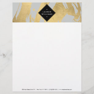 Edgy Faux Gold Brushstrokes on Gray Letterhead