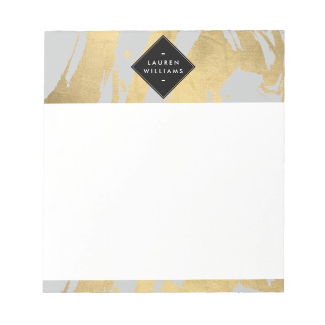 Edgy Faux Gold Brushstrokes on Gray Notepad (Front)