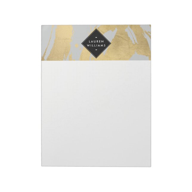 Edgy Faux Gold Brushstrokes on Gray Notepad (Rotated)