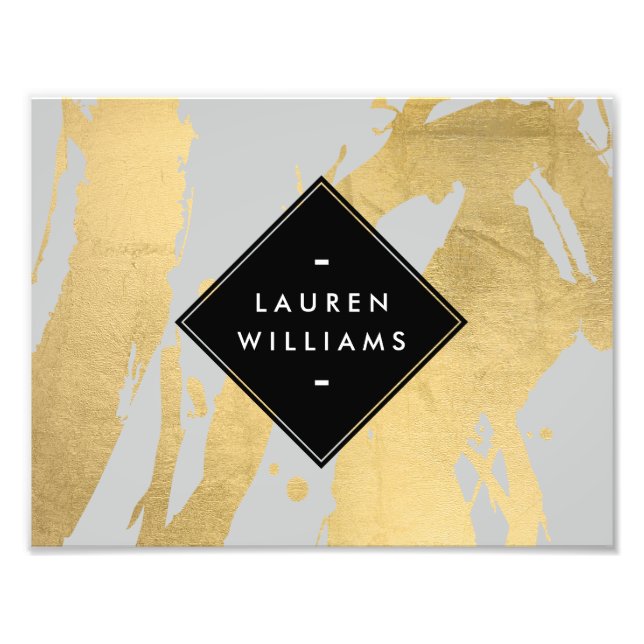 Edgy Faux Gold Brushstrokes on Gray Photo Print (Front)