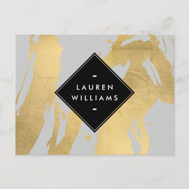 Edgy Faux Gold Brushstrokes on Gray Postcard (Front)