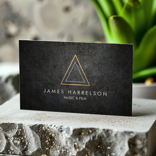 Edgy Faux Gold Triangle Logo on Black Metal Business Card