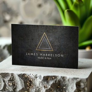 Edgy Faux Gold Triangle Logo on Black Metal Business Card