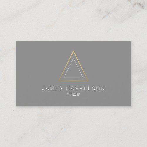 Edgy Faux Gold Triangle Logo on Gray Business Card