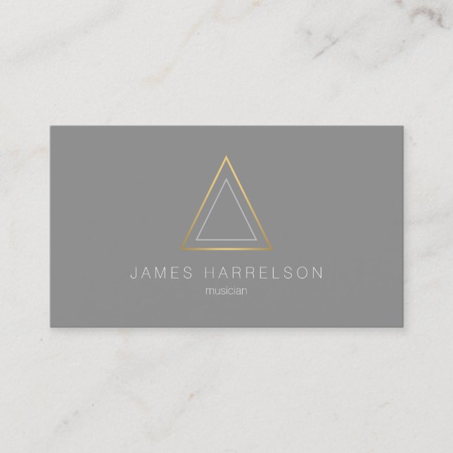 Edgy Faux Gold Triangle Logo on Gray Business Card (Front)