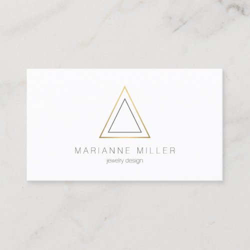 Edgy Faux Gold Triangle Logo on White Business Card