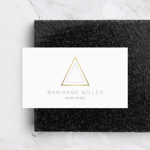 Edgy Faux Gold Triangle Logo on White Business Card