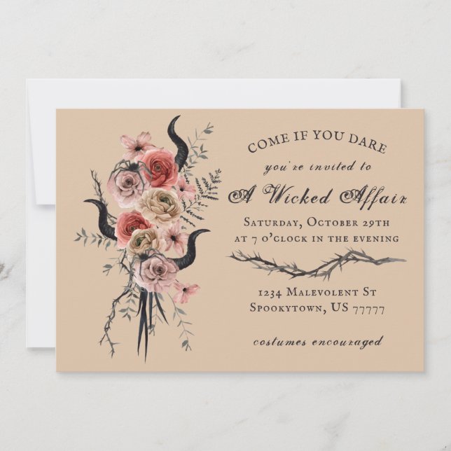 Edgy Floral Boho Wicked Affair Halloween Invitation (Front)