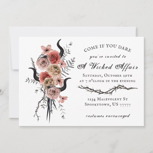 Edgy Floral Boho Wicked Affair Halloween Invitation (Front)