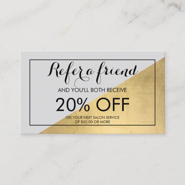 Edgy Geometric Faux Gold Foil and Gray Referral (Front)