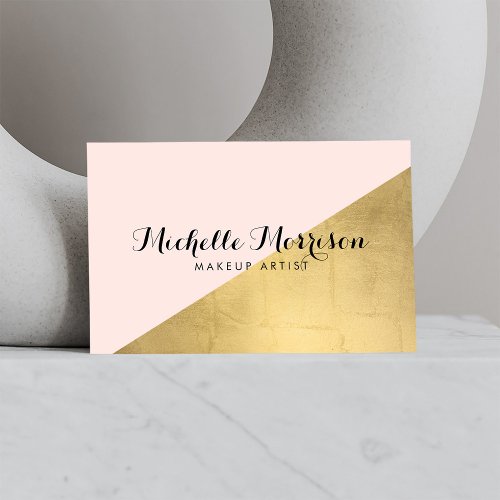 Edgy Geometric Faux Gold Foil and Pink Color Block Business Card