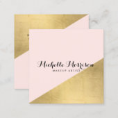Edgy Geometric Faux Gold Foil and Pink Color Block Square Business Card (Front/Back)