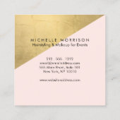 Edgy Geometric Faux Gold Foil and Pink Color Block Square Business Card (Back)