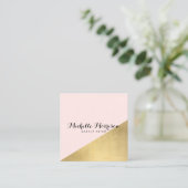 Edgy Geometric Faux Gold Foil and Pink Color Block Square Business Card (Standing Front)