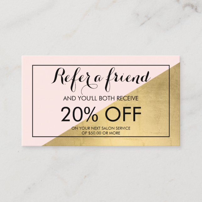 Edgy Geometric Faux Gold Foil and Pink Referral (Front)