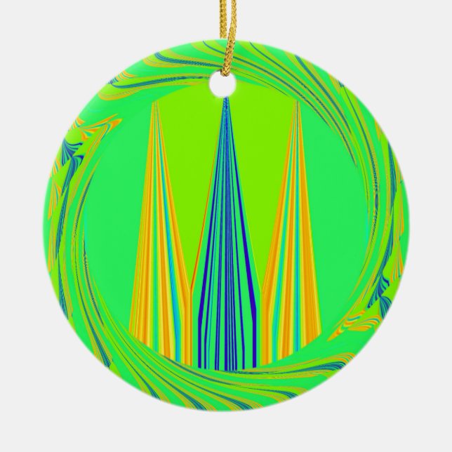 Edgy Geometrical Neon Design Ceramic Ornament (Front)