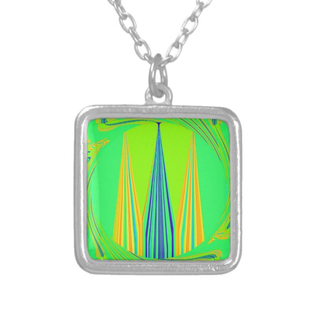 Edgy Geometrical Neon Design Silver Plated Necklace (Front)