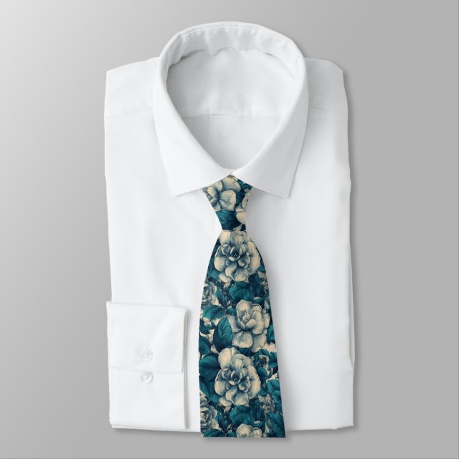 Edgy Gift  For Boyfriend Gardenias Flower Neck Tie (Tied)