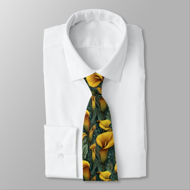 Edgy Gifts For Men Calla Lilies Floral Neck Tie (Tied)