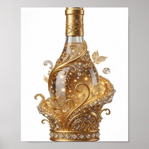Edgy Gold GOLDEN WINE BOTTLE Poster