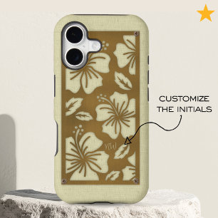 Edgy Gold Metallic Floral Linen Custom Monogram iPhone 17 Case