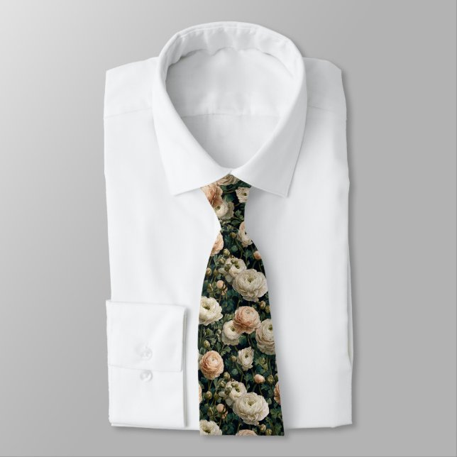 Edgy Groomsman Gift Ranunculus Flower Neck Tie (Tied)