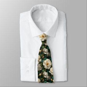 Edgy Groomsmen Gift Gardenias Flower Neck Tie