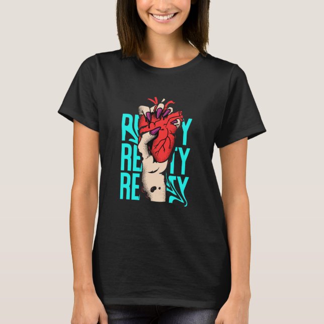 Edgy Hand & Heart Graphic – Bold Pop Art Illustrat T-Shirt (Front)