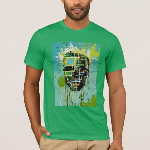 Edgy Human Face Skull Art T_Shirt Design