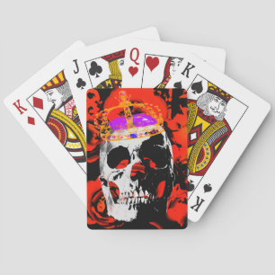 Edgy King Skull Crown n' Roses Poker Cards