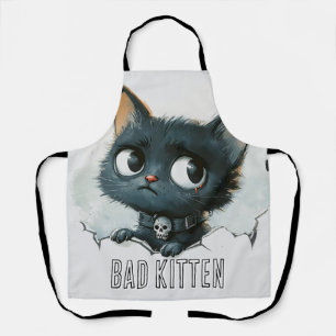 Edgy Kitten Illustration - "Bad Kitten" Text Apron