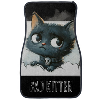 Edgy Kitten Illustration - "Bad Kitten" Text Car Floor Mat