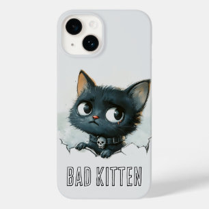 Edgy Kitten Illustration - "Bad Kitten" Text Case-Mate iPhone 14 Case