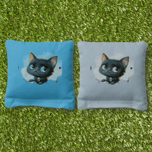 Edgy Kitten Illustration - "Bad Kitten" Text Cornhole Bags