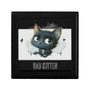 Edgy Kitten Illustration - "Bad Kitten" Text Gift Box