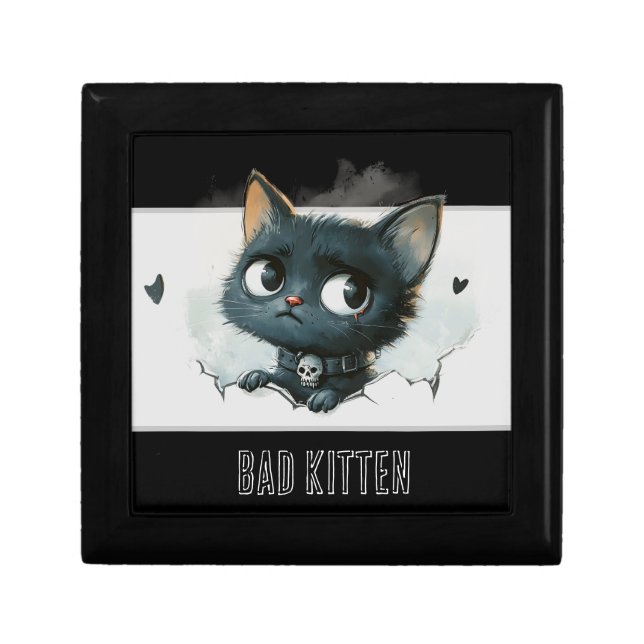 Edgy Kitten Illustration - "Bad Kitten" Text Gift Box (Front)