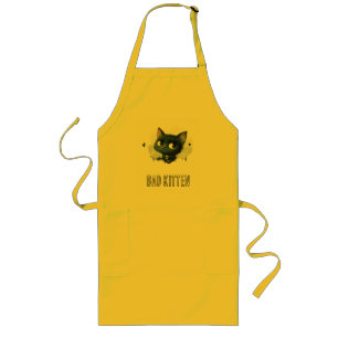Edgy Kitten Illustration - "Bad Kitten" Text Long Apron