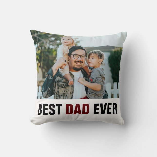 Edgy Maroon Best Dad Ever Photo Father’s Day Throw Pillow (Front)