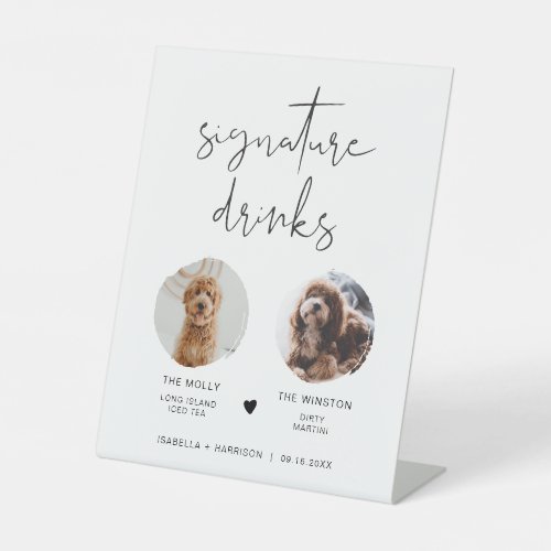 Edgy Modern Minimal 2 Photo Pet Signature Drink Pedestal Sign