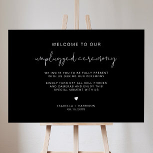 Edgy Modern Minimal Black Unplugged Ceremony Sign