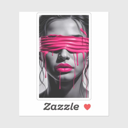 Edgy Modern Pop Art Dripping Pink Paint Blindfold Sticker