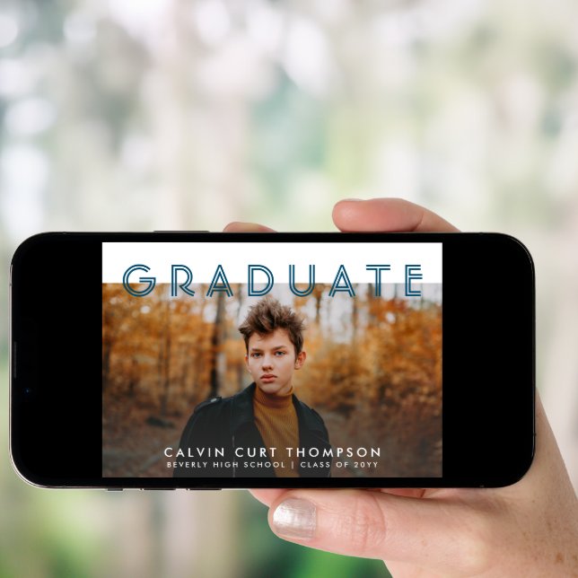 Edgy Navy Blue Photo Virtual Graduation for Boys Invitation (Front Digital)