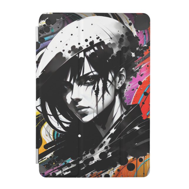 Edgy Popart Woman's Face with Paint Swirls iPad Mini Cover (Front)