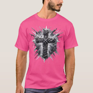 Edgy Punk Art Style Christian Cross Lightning Thor T-Shirt