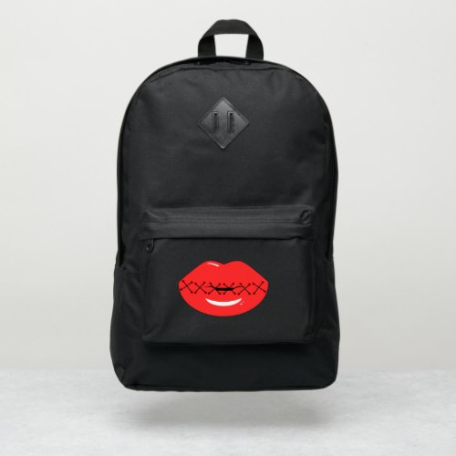 Edgy Red Lips with Stitches Port Authority Backpack