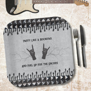 Edgy Rockstar Metal Guitar Black Gray Paper Plates
