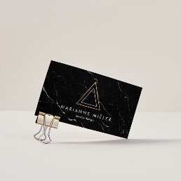 Edgy Rose Gold Triangle Logo Black Marble Business Card