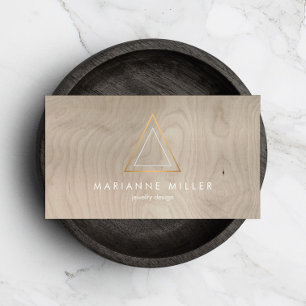 Edgy Rose Gold Triangle Logo on Beige Wood Business Card