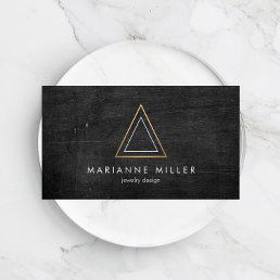 Edgy Rose Gold Triangle Logo on Black Wood Business Card