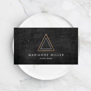 Edgy Rose Gold Triangle Logo on Black Wood Business Card